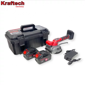 Bezdrôtový vibračný stroj na dlaždice KrafTech, 125 mm kotúč 48 V s 2 batériami KT/TIL-48xPro