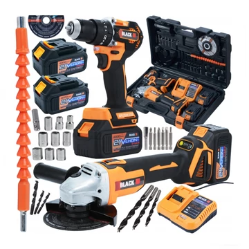 BLACK Sada akumulátorového náradia 2x 4Ah 21V 2v1 - Uhlová brúska a príklepová vŕtačka 53746