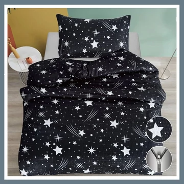 7-dielna súprava posteľnej bielizne PLÜSS, vzor padajúcich hviezd, čierna HCS-F