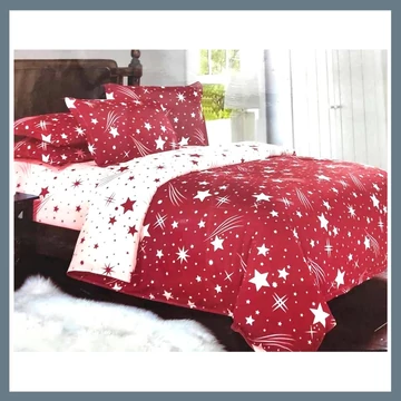 7-dielna súprava posteľnej bielizne PLÜSS, vzor padajúcich hviezd, červená HCS-P