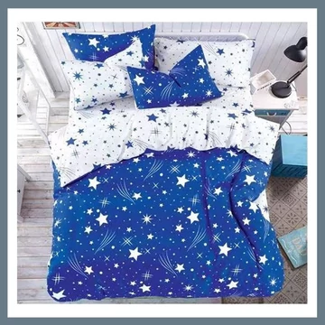 7-dielna súprava posteľnej bielizne PLÜSS, vzor padajúcich hviezd, tmavomodrá HCS-S