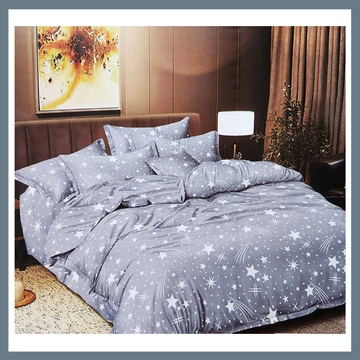 7-dielna súprava posteľnej bielizne PLÜSS, vzor padajúcich hviezd, tmavosivá HCS-S2