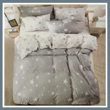 7-dielna súprava posteľnej bielizne PLÜSS, vzor padajúca hviezda, sivá HCS-S3