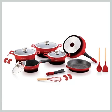 Royalty Line RL-ES1014MR: 17-dielna sada hrncov s mramorovým povrchom – červená