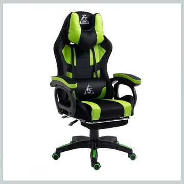 Otočná herná stolička "STUDENT" s podnožkou a masážnym vankúšom, zelená KO23ZIE