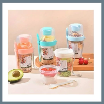 Dvojvrstvový pohár na uchovávanie šalátov – so zásobníkom na omáčku a príborom CBXJ5414