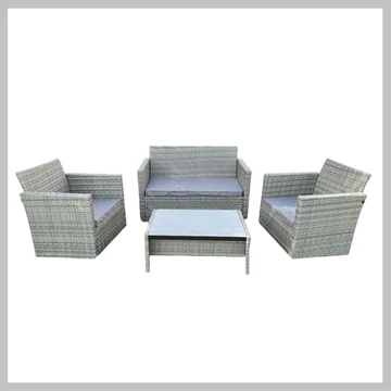 PROCART Záhradná sedacia súprava, 2 kreslá, stôl, pohovka, sivý ratan, s vankúšmi RTS015