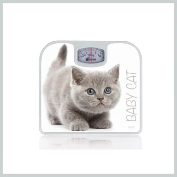 PRETTY UP mechanická osobná váha, 130 kg, biela s mačacím motívom 66132012