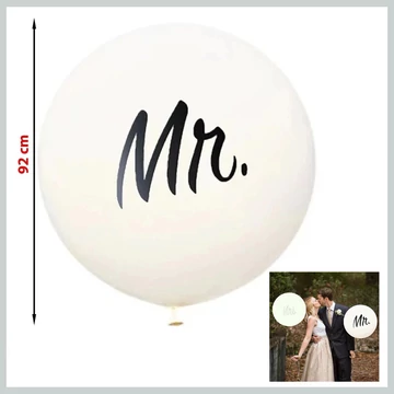 Obrovský XL balón s nápisom MR, biely 92 cm 85427