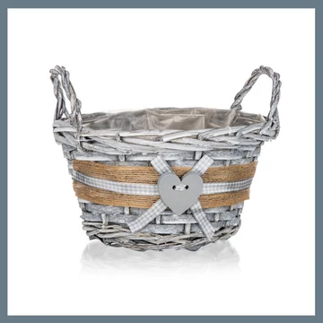 HOME DECOR Pletený kôš s rukoväťou, sivý, 19 x 11 cm, okrúhly 63940596