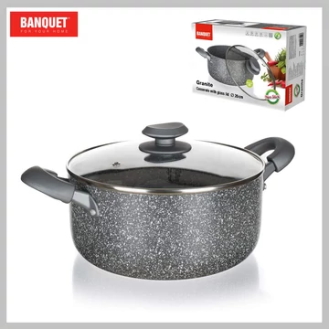 Hliníkový kastról s pokrievkou GRANITE PREMIUM 20 x 9,5 cm so sklenenou pokrievkou 40051320