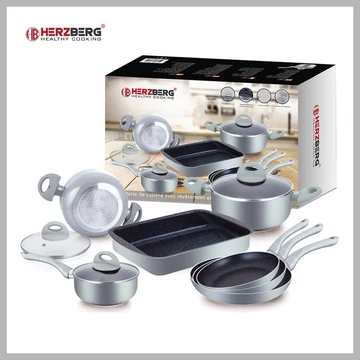 Herzberg – 10dílná sada hrnců s mramorovým povrchem – stříbrná HG-9016SL