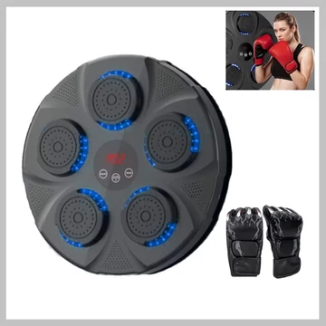 Nástěnný boxovací stroj, Bluetooth, LED světla, černý, s rukavicemi FABLF