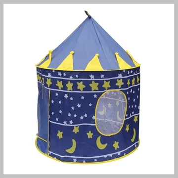 Detský stan v tvare zámku, s motívom hviezd a mesiaca, 135x105 cm, modrý – DGKT102BLUE