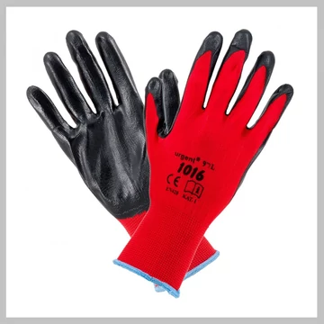 12 párov protišmykových pracovných rukavíc na polyesterovej báze – červené PAMK-P