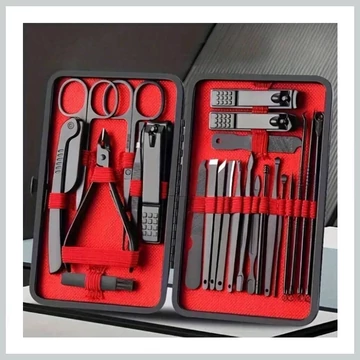 Prémiová 24-dielna súprava na manikúru a pedikúru – elegantné puzdro červeno-čierne - 40683700