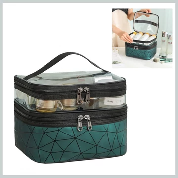 Skladacia kozmetická taška – geometrický vzor, zelená, 23x15,5x9 cm – KS35WZ1
