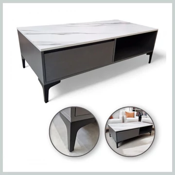 Dvojúrovňový konferenčný stolík – 120x60x40 cm, biela mramorová a grafitová farba – STL17
