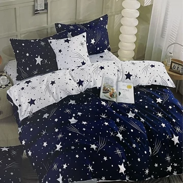 7-dielna hviezdičková posteľná súprava, tmavomodrá-biela AB107-2
