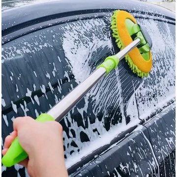 Mop na umývanie auta s dlhou rukoväťou a koženou kefou QK106444 - zelený