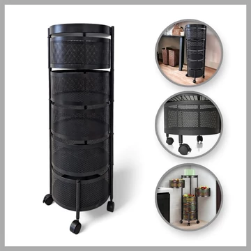 Päťúrovňový otočný košíkový regál na kolieskach, čierny (33 x 90,5 cm) - SZ33