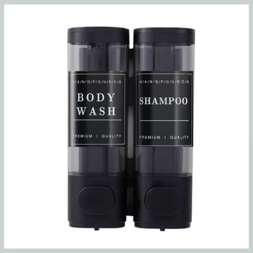 Nástenný dávkovač na tekutý šampón a sprchový gél – 2 priehradky, čierny dizajn 44266967f2
