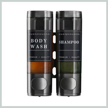 Nástenný dávkovač na tekutý šampón a sprchový gél – 2 priehradky, sivý dizajn 44266967g2
