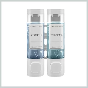 Nástenný dávkovač na tekutý šampón a sprchový gél – 2 priehradky, biely dizajn 44285321w2
