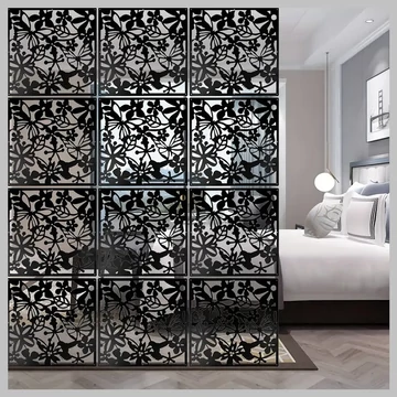 12 ks čiernych dekoratívnych panelov na stenu – S kvetinovým vzorom a dutým dizajnom ED174703