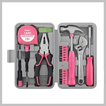 Ružový Nástrojový Set – 10 Kusov, s Praktickým Úložným Boxom QW274965