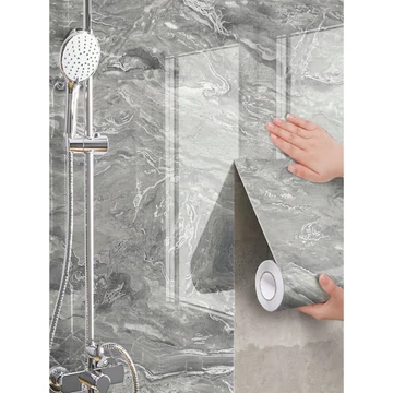 1 Rolka Vodotesná Tapeta s Mramorovým Vzorom, 45x500 cm, Striebornosivá 35703384-ESZ