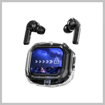 AirMaximo – Čierne bezdrôtové slúchadlá s nabíjacím puzdrom a LCD displejom holm0668