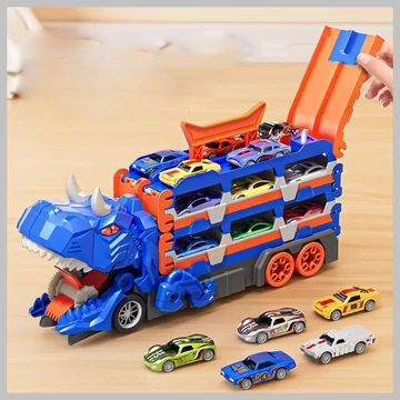 Pretransformovateľný Dinosaurus Nákladný Automobil s 6 Autíčkami, Garážou a Pretekárskou Dráhou (T) QD493477
