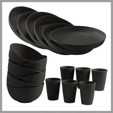 Súprava 18-dielne prenosné jedálenské súpravy, čierna 601099636772435