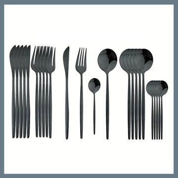 24-dielna súprava príborov z nehrdzavejúcej ocele - Čierna 601099521763851-F
