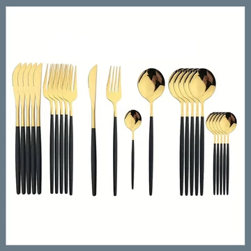24-dielna súprava príborov z nehrdzavejúcej ocele - Čierna, Zlata 601099521763851-FA