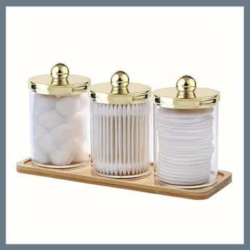 3-dielna kúpeľňová úložná súprava s zlatým viečkom a podnosom 601099749731811-A