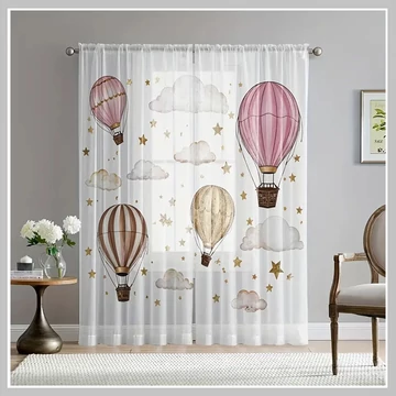 Dekoračná záclona s motívom balónov na vzduch s rozmermi 132 x 241 cm (2 ks) FY96590 (T)
