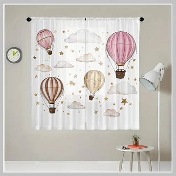 Dekoračná záclona s motívom balónov na vzduch 132 x 160 cm (2 ks) FY96590K (T)
