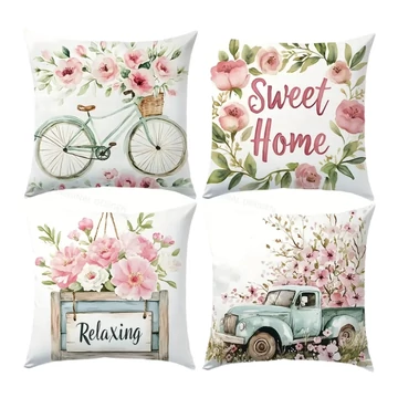 4 ks Ružové vankúšové obliečky s kvetinovým vzorom 45x45 cm 601099964683306
