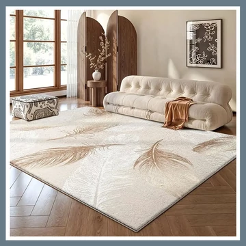 Hladký zamatový koberec 100x160 cm - Krémová farba, Motív pierok 601100035954811-100160
