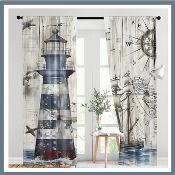 Vintage námornícka polopriesvitná záclona – AF283449 (2 ks)