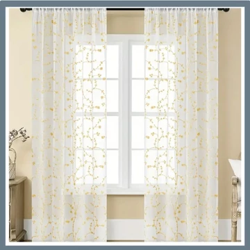 Vyšívaná žltá záclona z gázy – 2 ks VX56455