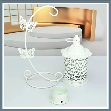 Dekoratívny závesný svietnik s motýľovým stojanom – Biela VJ322945