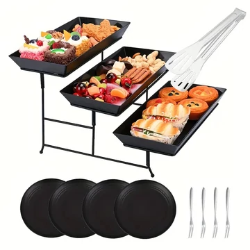 Viacúrovňová servírovacia súprava – s podnosmi, taniermi a príborom XA159599