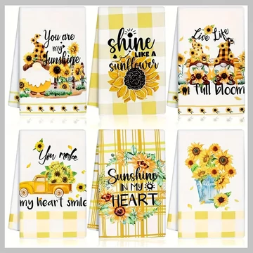 Súprava 6 kuchynských utierok z mikrovlákna s motívom slnečníc MA129005