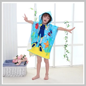 Detský plážový uterák s kapucňou – motív potápača PEL01WZ8