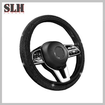 Poťah na volant – so strassovými kamienkami, textilným lemom, čierny, 38 cm SLH5950