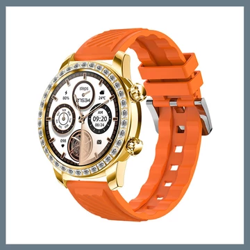 ChronoLux inteligentné hodinky zlaté – s oranžovým silikónovým a hnedým koženým remienkom holm0670