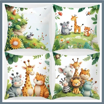 4-dielna roztomilá vankúšová obliečka s motívom džungle JN787245
